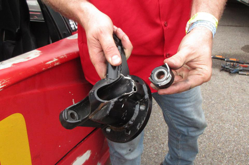 Broken steering knuckle.